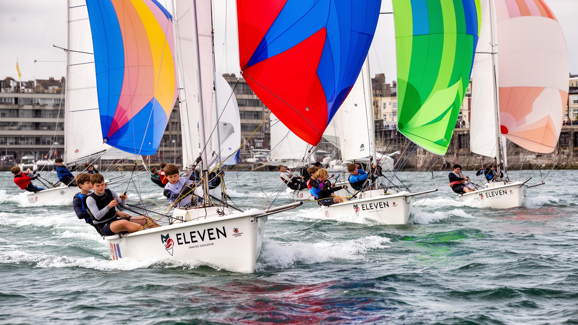 Flying 11 youth skiff at speed