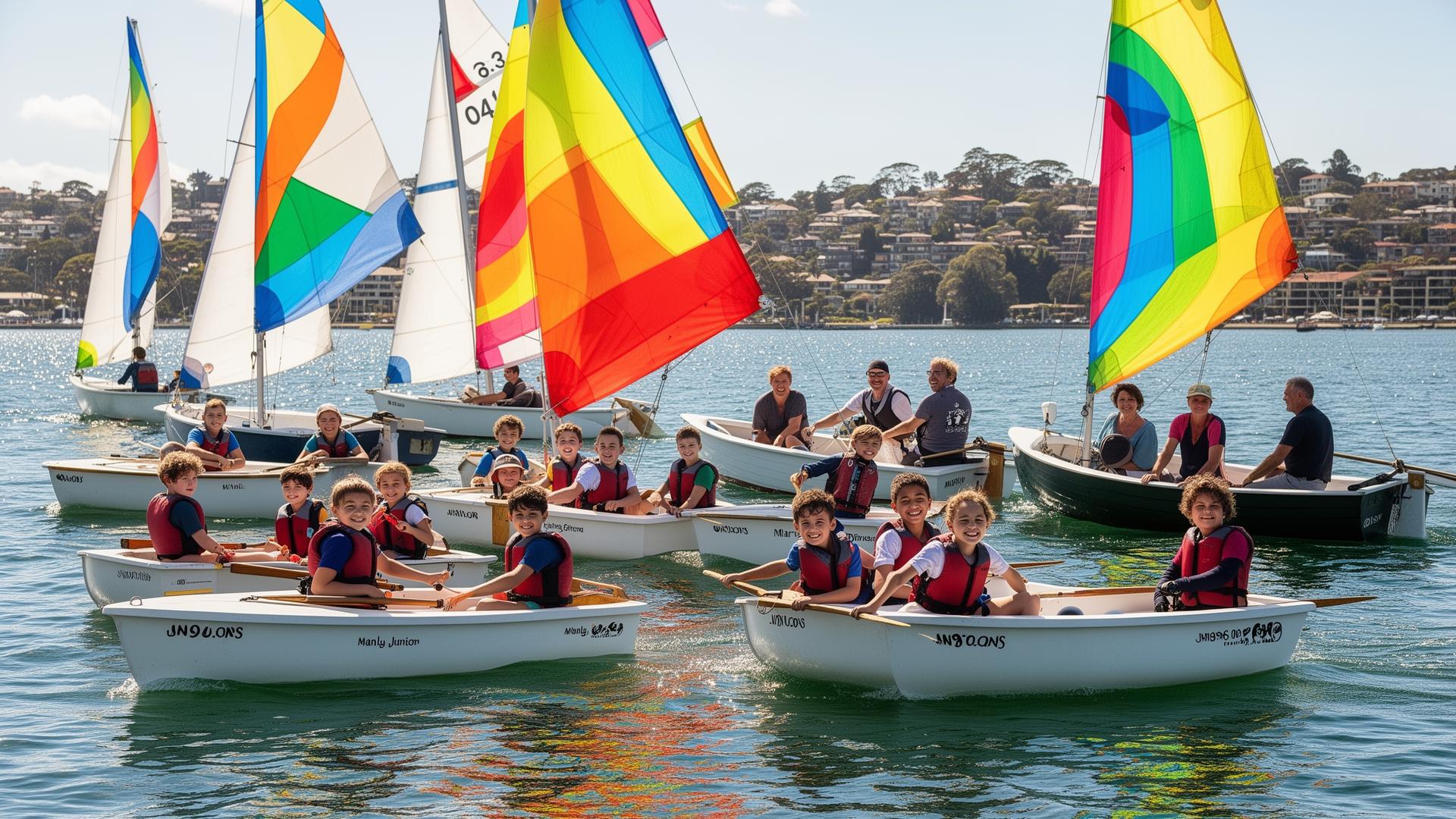 Junior sailors heading out from the beach